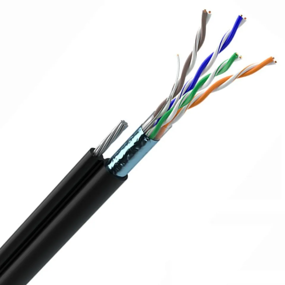 F/UTP Cat5e PE сыртқы мыс кабелі, 8 сымды 0.52 тросы бар экр DLAN