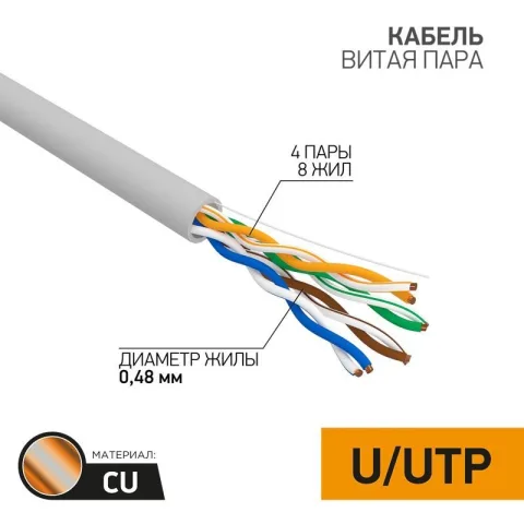 Кабель UTP cat5 внутренний медный 8-жильный 0.48